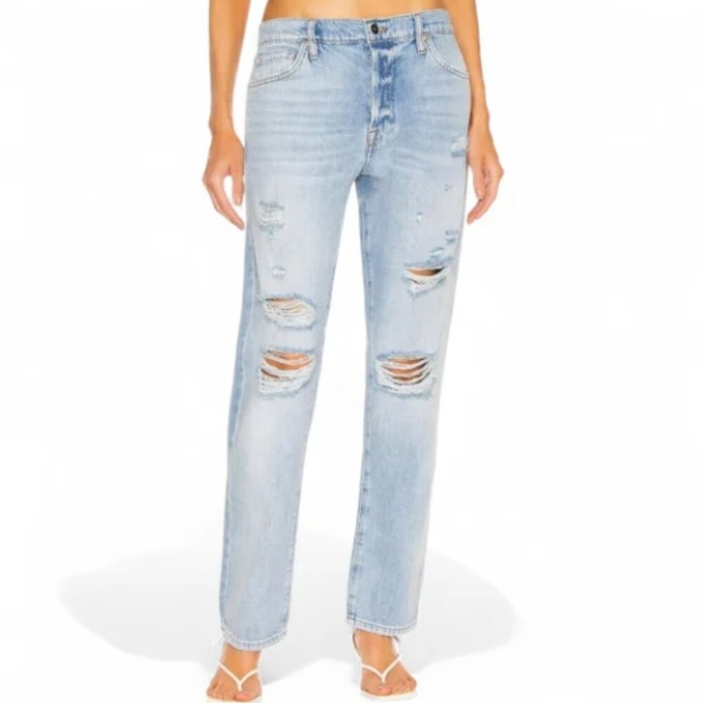 Frame Denim Le Original High-Waist Straight Leg Distressed Light Wash Jean Sz 28
